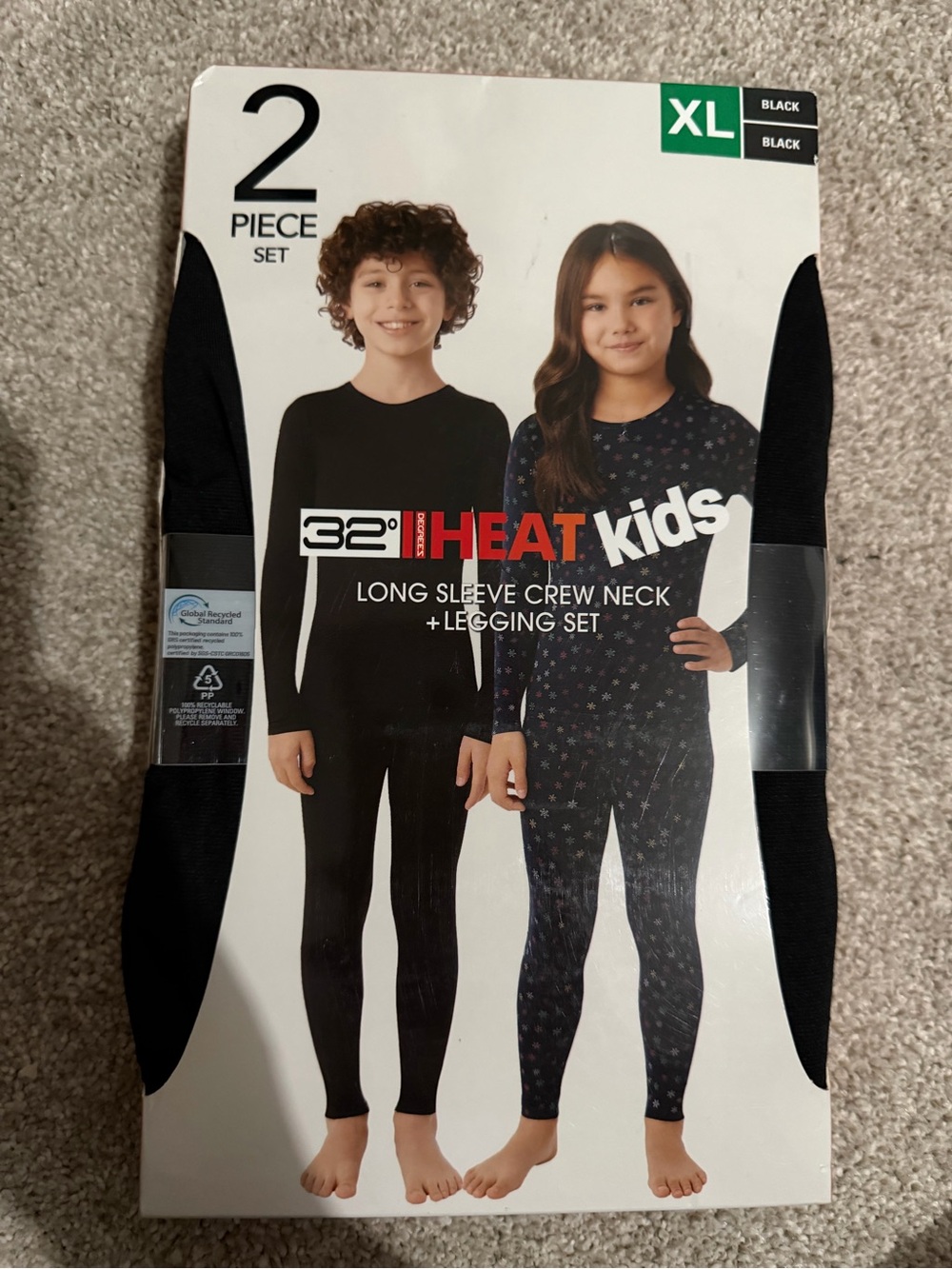 32 Degrees Kids Black Long Sleeve Crew Neck + Legging Set (2-Piece)